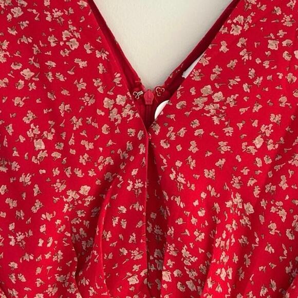 ACOA Here's Your Chance Mini Dress Red Micro Floral Small Ruched Tiered Y2K NEW - Picture 6 of 9